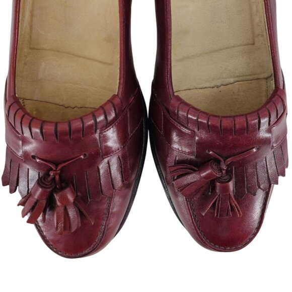 Vintage Bragano Cole Haan Italy Burgundy Leather Dress Shoe Men 9 Tassel Loafers - Picture 12 of 12